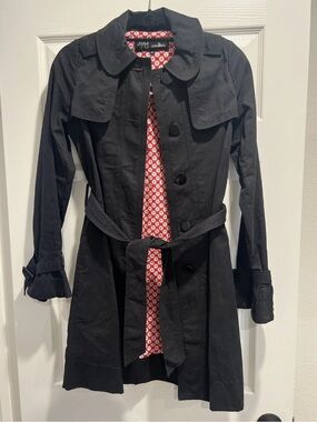 Yag Couture Black Trench Coat with Red Floral Lining